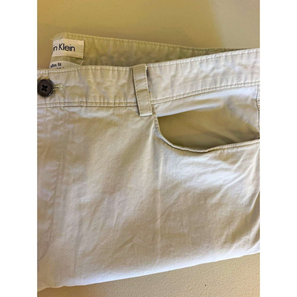 Calvin Klein Men's 38x30 Beige Chino Pants Slim Fit Straight Leg Flat Front